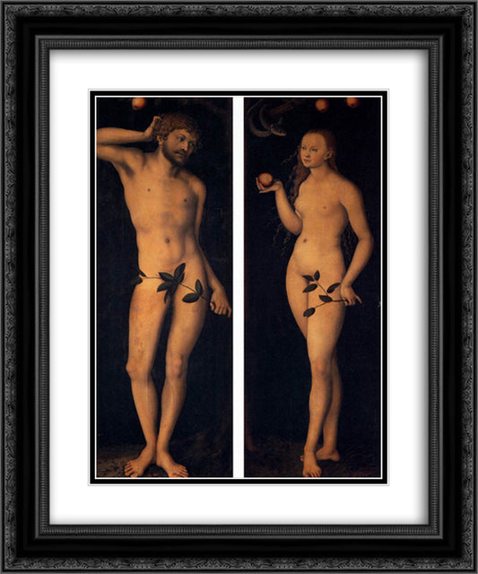 Adam and Eve 20x24 Black Ornate Wood Framed Art Print Poster with Double Matting by Cranach the Elder, Lucas