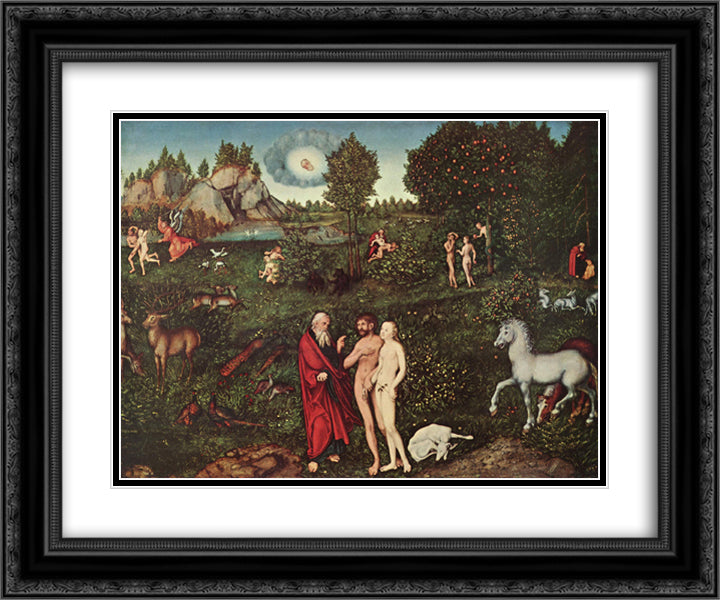 Adam and Eve in the Garden of Eden 24x20 Black Ornate Wood Framed Art Print Poster with Double Matting by Cranach the Elder, Lucas