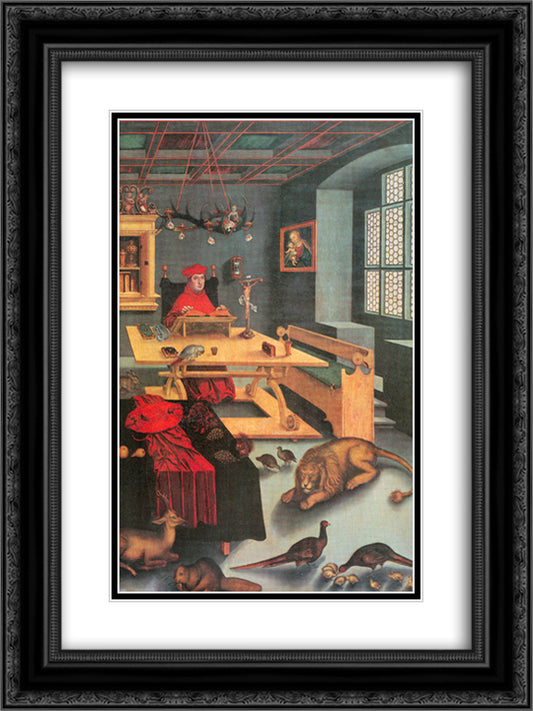 Albrecht of Brandenburg as St. Jerome in his study 18x24 Black Ornate Wood Framed Art Print Poster with Double Matting by Cranach the Elder, Lucas