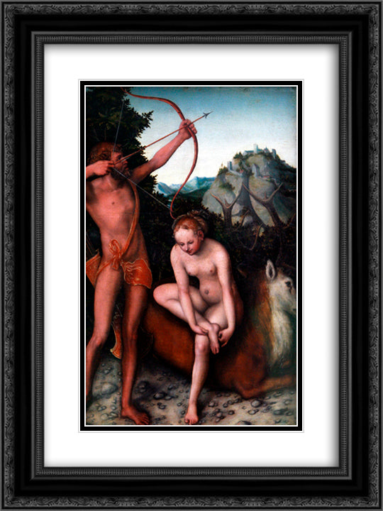 Apollo and Diana 18x24 Black Ornate Wood Framed Art Print Poster with Double Matting by Cranach the Elder, Lucas