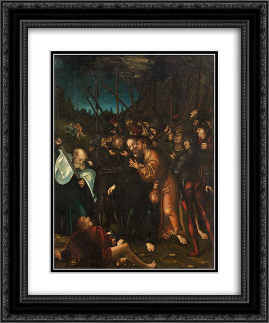 Arrest of Christ 20x24 Black Ornate Wood Framed Art Print Poster with Double Matting by Cranach the Elder, Lucas