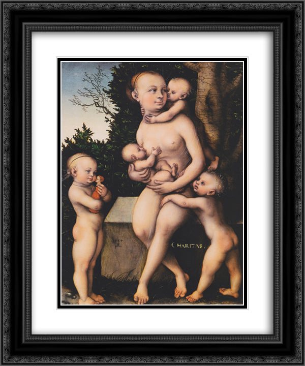 Charity 20x24 Black Ornate Wood Framed Art Print Poster with Double Matting by Cranach the Elder, Lucas