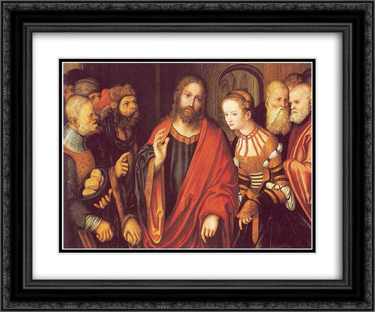 Christ and the Adulteress 24x20 Black Ornate Wood Framed Art Print Poster with Double Matting by Cranach the Elder, Lucas