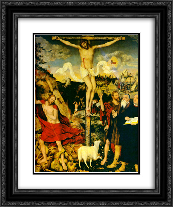 Christ as Savior with Martin Luther 20x24 Black Ornate Wood Framed Art Print Poster with Double Matting by Cranach the Elder, Lucas