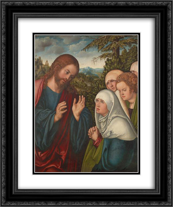 Christ taking leave of his mother 20x24 Black Ornate Wood Framed Art Print Poster with Double Matting by Cranach the Elder, Lucas