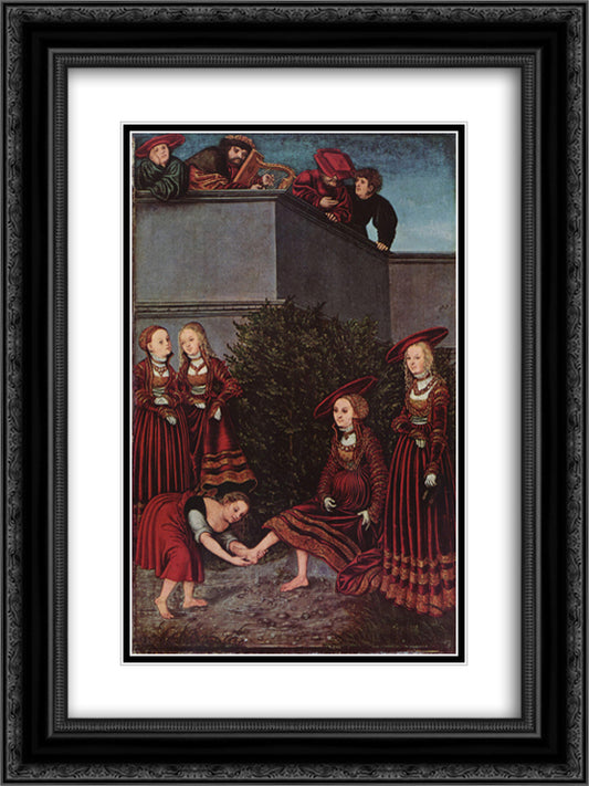 David and Bathsheba 18x24 Black Ornate Wood Framed Art Print Poster with Double Matting by Cranach the Elder, Lucas