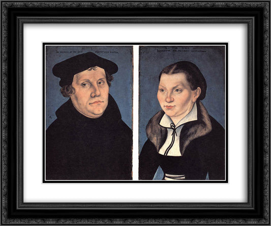 Diptych with the Portraits of Martin Luther and his Wife 24x20 Black Ornate Wood Framed Art Print Poster with Double Matting by Cranach the Elder, Lucas