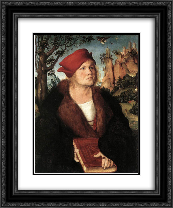 Dr. Johannes Cuspinian 20x24 Black Ornate Wood Framed Art Print Poster with Double Matting by Cranach the Elder, Lucas