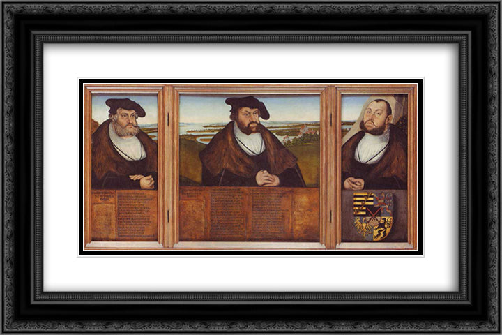 Electors of Saxony Friedrich the Wise, Johann the Steadfast and Johann Friedrich the Magnanimous 24x16 Black Ornate Wood Framed Art Print Poster with Double Matting by Cranach the Elder, Lucas