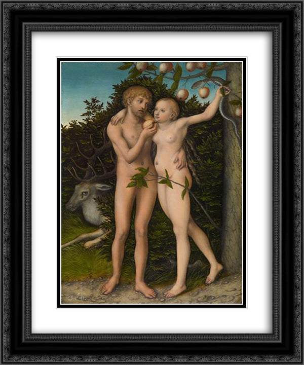 Fall of Man 20x24 Black Ornate Wood Framed Art Print Poster with Double Matting by Cranach the Elder, Lucas