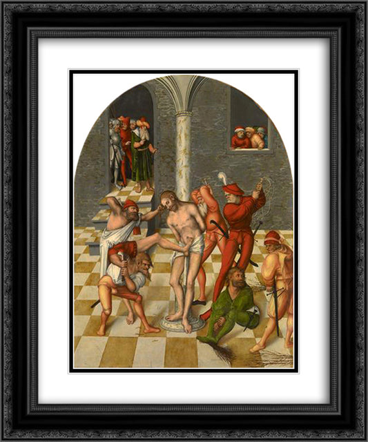 Flagellation of Christ 20x24 Black Ornate Wood Framed Art Print Poster with Double Matting by Cranach the Elder, Lucas