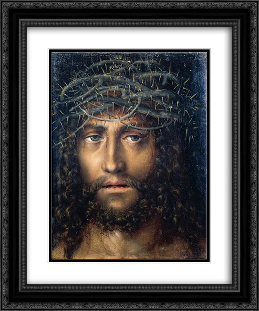 Head of Christ Crowned with Thorns 20x24 Black Ornate Wood Framed Art Print Poster with Double Matting by Cranach the Elder, Lucas