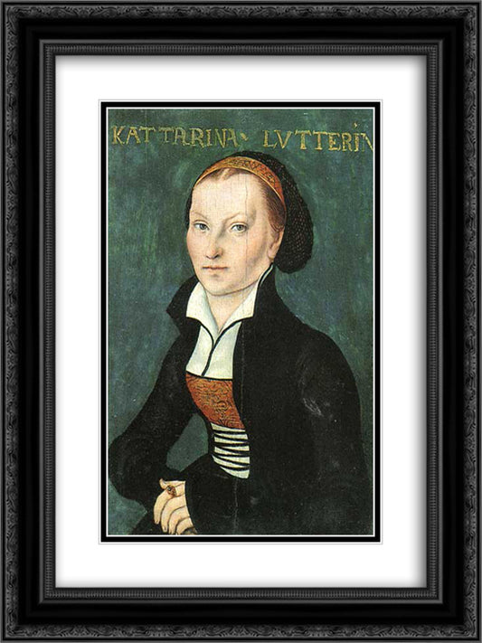 Katharina Luther 18x24 Black Ornate Wood Framed Art Print Poster with Double Matting by Cranach the Elder, Lucas