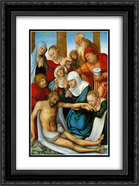 Lamentation 18x24 Black Ornate Wood Framed Art Print Poster with Double Matting by Cranach the Elder, Lucas