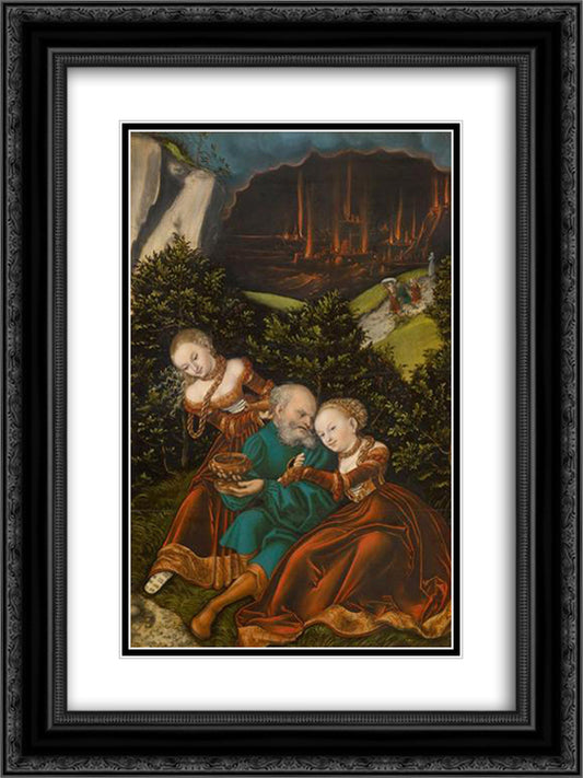 Lot and his daughters 18x24 Black Ornate Wood Framed Art Print Poster with Double Matting by Cranach the Elder, Lucas