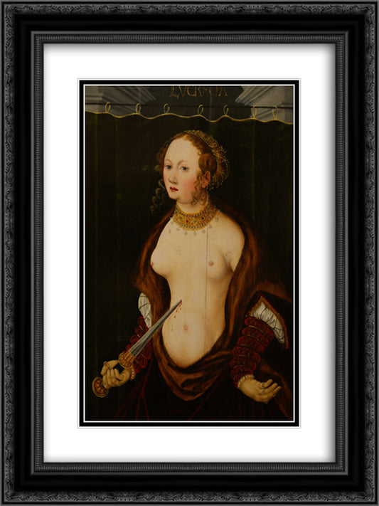 Lucretia committing suicide. 18x24 Black Ornate Wood Framed Art Print Poster with Double Matting by Cranach the Elder, Lucas