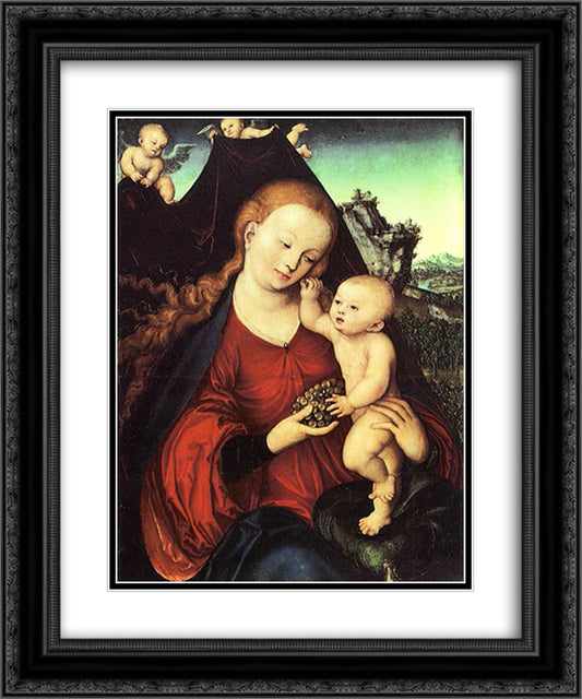 Madonna and Child with a Bunch of Grapes 20x24 Black Ornate Wood Framed Art Print Poster with Double Matting by Cranach the Elder, Lucas