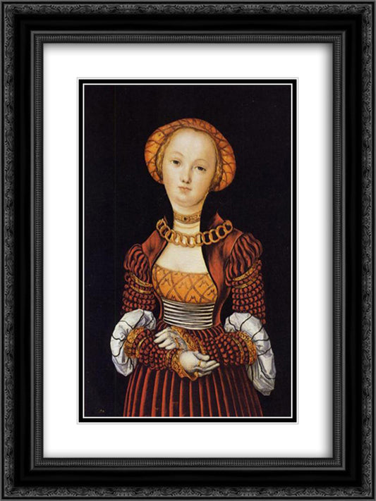 Magdalene von Sachsen 18x24 Black Ornate Wood Framed Art Print Poster with Double Matting by Cranach the Elder, Lucas