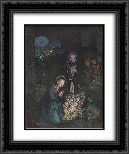 Nativity (Holy Night, Christmas) 20x24 Black Ornate Wood Framed Art Print Poster with Double Matting by Cranach the Elder, Lucas