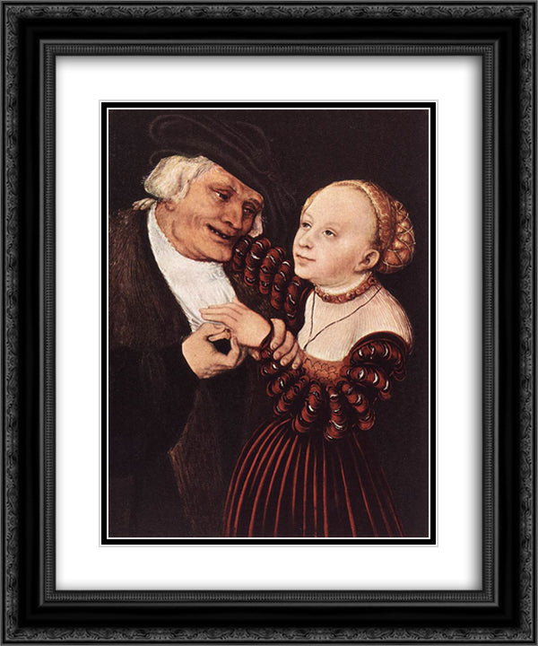 Old Man and Young Woman 20x24 Black Ornate Wood Framed Art Print Poster with Double Matting by Cranach the Elder, Lucas