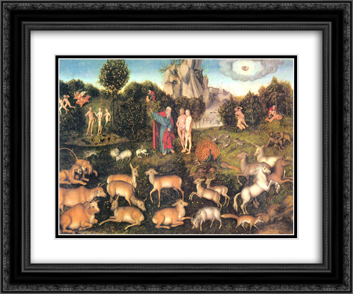 Paradise 24x20 Black Ornate Wood Framed Art Print Poster with Double Matting by Cranach the Elder, Lucas