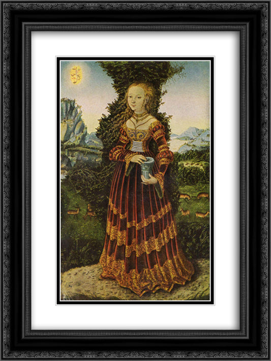 Portrait of a Saxon noblewoman as Mary Magdalene 18x24 Black Ornate Wood Framed Art Print Poster with Double Matting by Cranach the Elder, Lucas