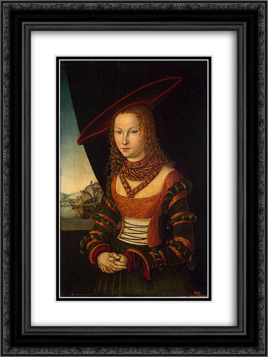 Portrait of a Woman 18x24 Black Ornate Wood Framed Art Print Poster with Double Matting by Cranach the Elder, Lucas