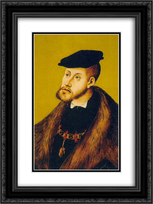 Portrait of Charles V 18x24 Black Ornate Wood Framed Art Print Poster with Double Matting by Cranach the Elder, Lucas