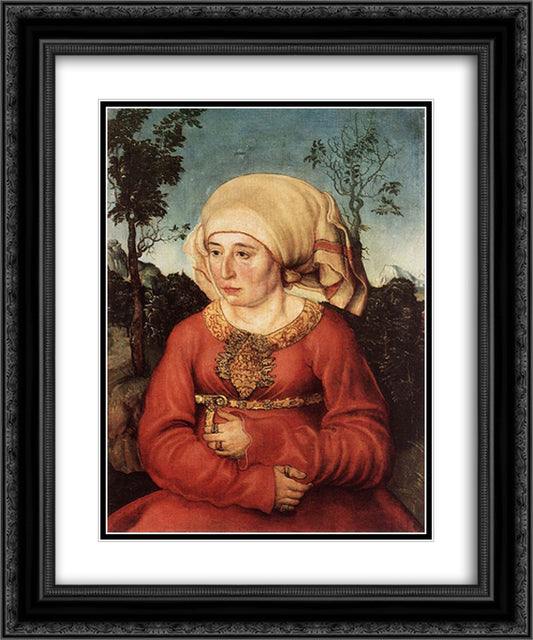 Portrait of Frau Reuss 20x24 Black Ornate Wood Framed Art Print Poster with Double Matting by Cranach the Elder, Lucas