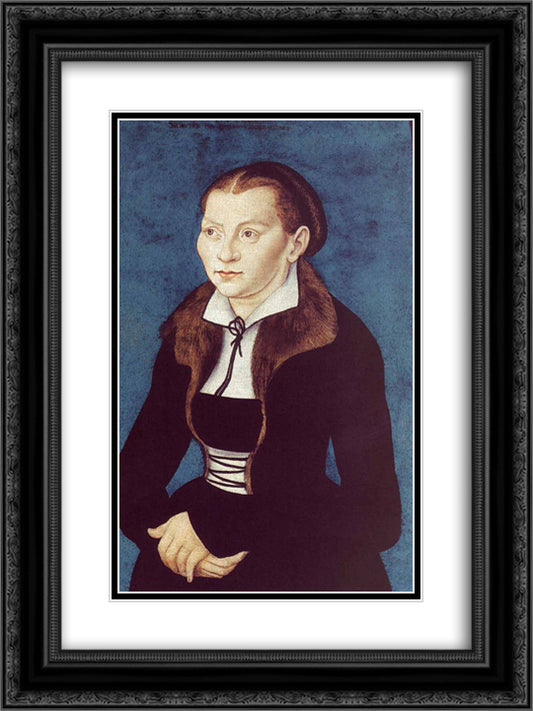 Portrait of Katharina von Bora 18x24 Black Ornate Wood Framed Art Print Poster with Double Matting by Cranach the Elder, Lucas