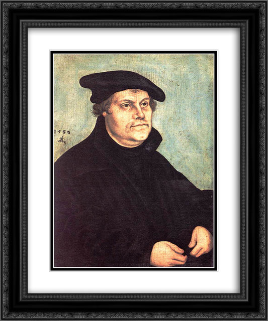 Portrait of Martin Luther 20x24 Black Ornate Wood Framed Art Print Poster with Double Matting by Cranach the Elder, Lucas