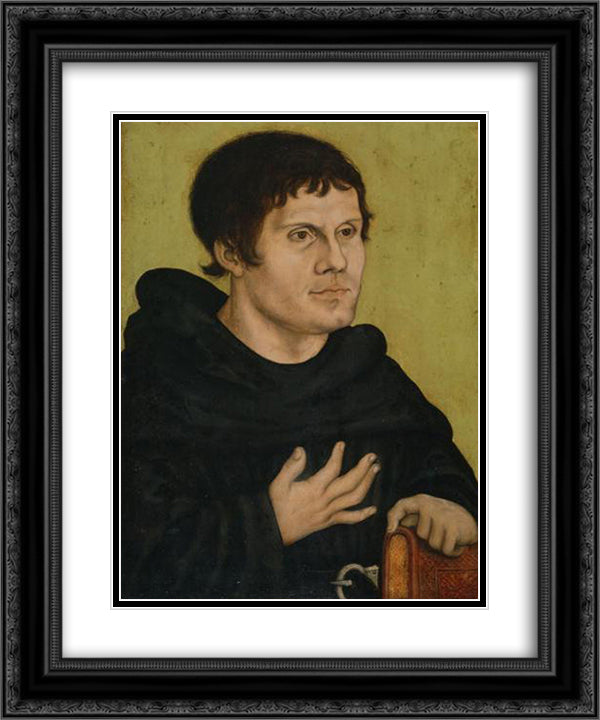 Portrait of Martin Luther as an Augustinian Monk 20x24 Black Ornate Wood Framed Art Print Poster with Double Matting by Cranach the Elder, Lucas