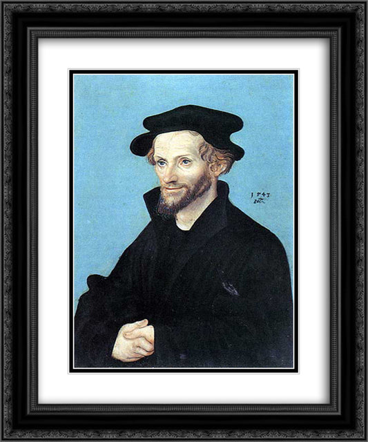 Portrait of Philipp Melanchthon 20x24 Black Ornate Wood Framed Art Print Poster with Double Matting by Cranach the Elder, Lucas