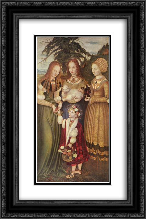 Saints Dorothea, Agnes and Kunigunde 16x24 Black Ornate Wood Framed Art Print Poster with Double Matting by Cranach the Elder, Lucas