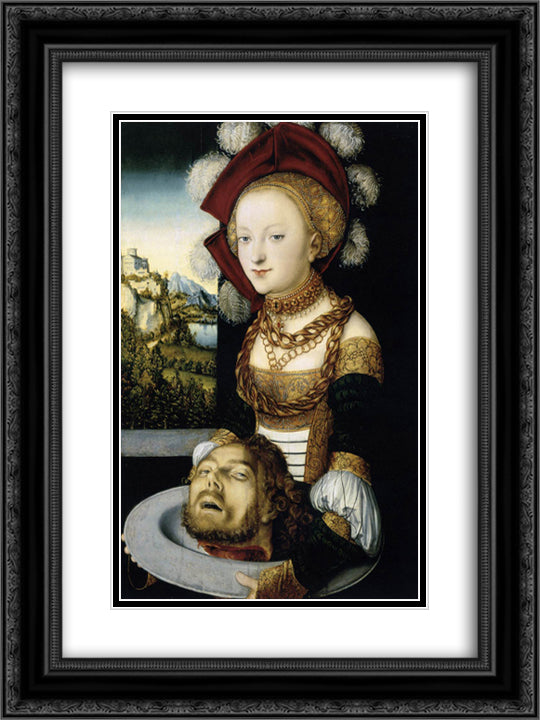 Salome 18x24 Black Ornate Wood Framed Art Print Poster with Double Matting by Cranach the Elder, Lucas