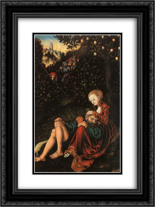 Samson and Delilah 18x24 Black Ornate Wood Framed Art Print Poster with Double Matting by Cranach the Elder, Lucas