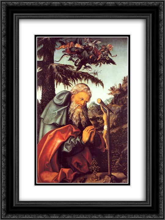 St. Anthony 18x24 Black Ornate Wood Framed Art Print Poster with Double Matting by Cranach the Elder, Lucas