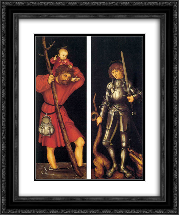 St. Christopher and St. George 20x24 Black Ornate Wood Framed Art Print Poster with Double Matting by Cranach the Elder, Lucas