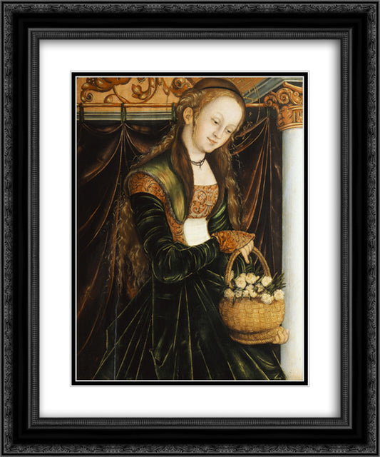 St. Dorothea 20x24 Black Ornate Wood Framed Art Print Poster with Double Matting by Cranach the Elder, Lucas