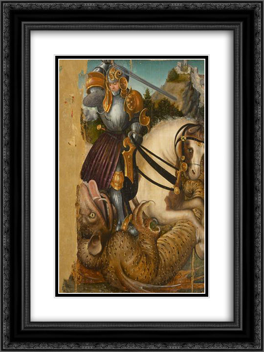 St. George with head of the dragon 18x24 Black Ornate Wood Framed Art Print Poster with Double Matting by Cranach the Elder, Lucas