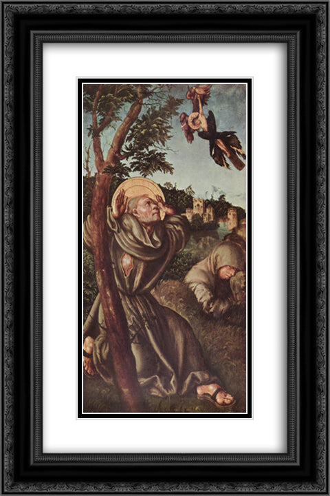 Stigmatiasation of St. Francis 16x24 Black Ornate Wood Framed Art Print Poster with Double Matting by Cranach the Elder, Lucas