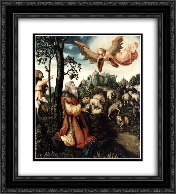 The Annunciation to Joachim 20x22 Black Ornate Wood Framed Art Print Poster with Double Matting by Cranach the Elder, Lucas