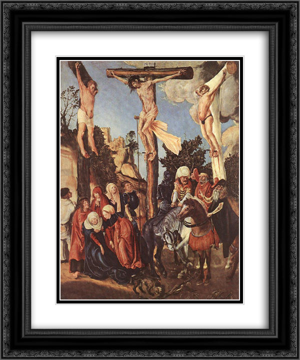 The Crucifixion 20x24 Black Ornate Wood Framed Art Print Poster with Double Matting by Cranach the Elder, Lucas