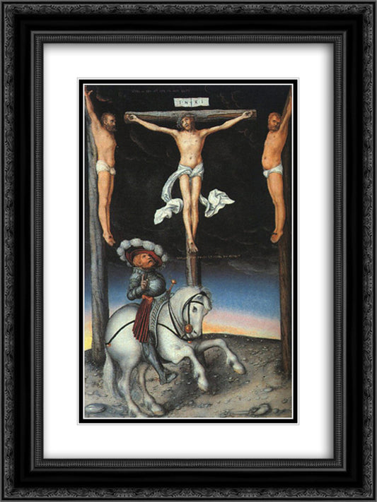 The Crucifixion with the Converted Centurion 18x24 Black Ornate Wood Framed Art Print Poster with Double Matting by Cranach the Elder, Lucas