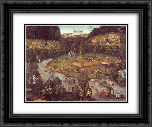 The deer hunting 24x20 Black Ornate Wood Framed Art Print Poster with Double Matting by Cranach the Elder, Lucas