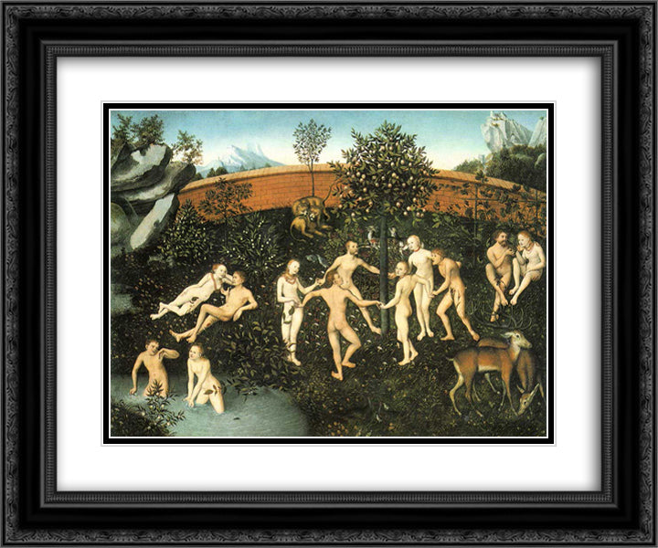 The Golden Age 24x20 Black Ornate Wood Framed Art Print Poster with Double Matting by Cranach the Elder, Lucas