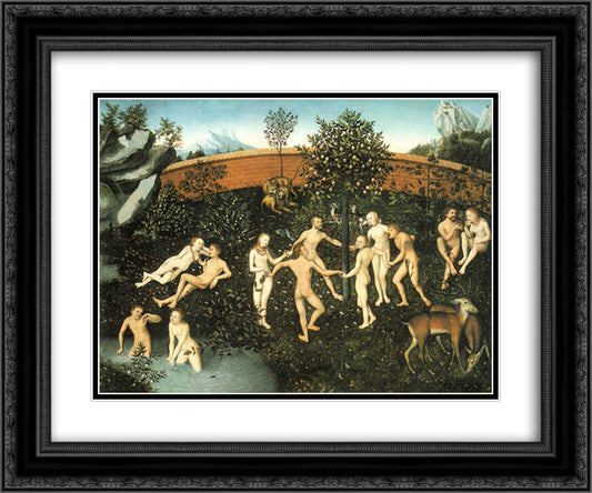 The Golden Age 24x20 Black Ornate Wood Framed Art Print Poster with Double Matting by Cranach the Elder, Lucas