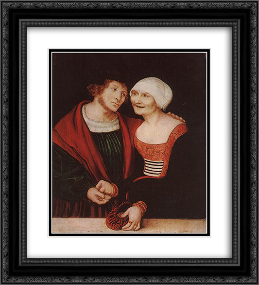 The Infatuated Old Woman 20x22 Black Ornate Wood Framed Art Print Poster with Double Matting by Cranach the Elder, Lucas