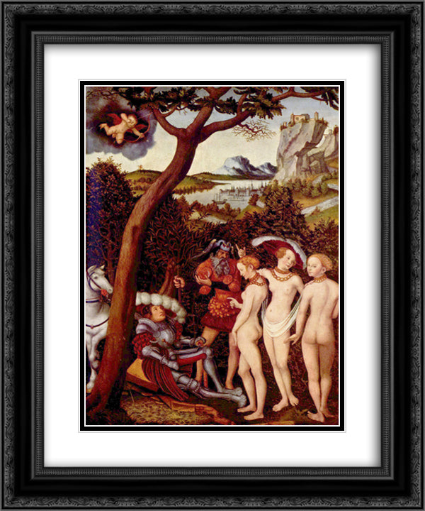 The Judgement of Paris 20x24 Black Ornate Wood Framed Art Print Poster with Double Matting by Cranach the Elder, Lucas