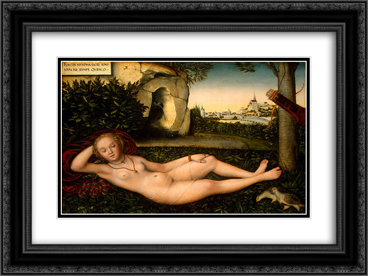 The Nymph of the Spring 24x18 Black Ornate Wood Framed Art Print Poster with Double Matting by Cranach the Elder, Lucas